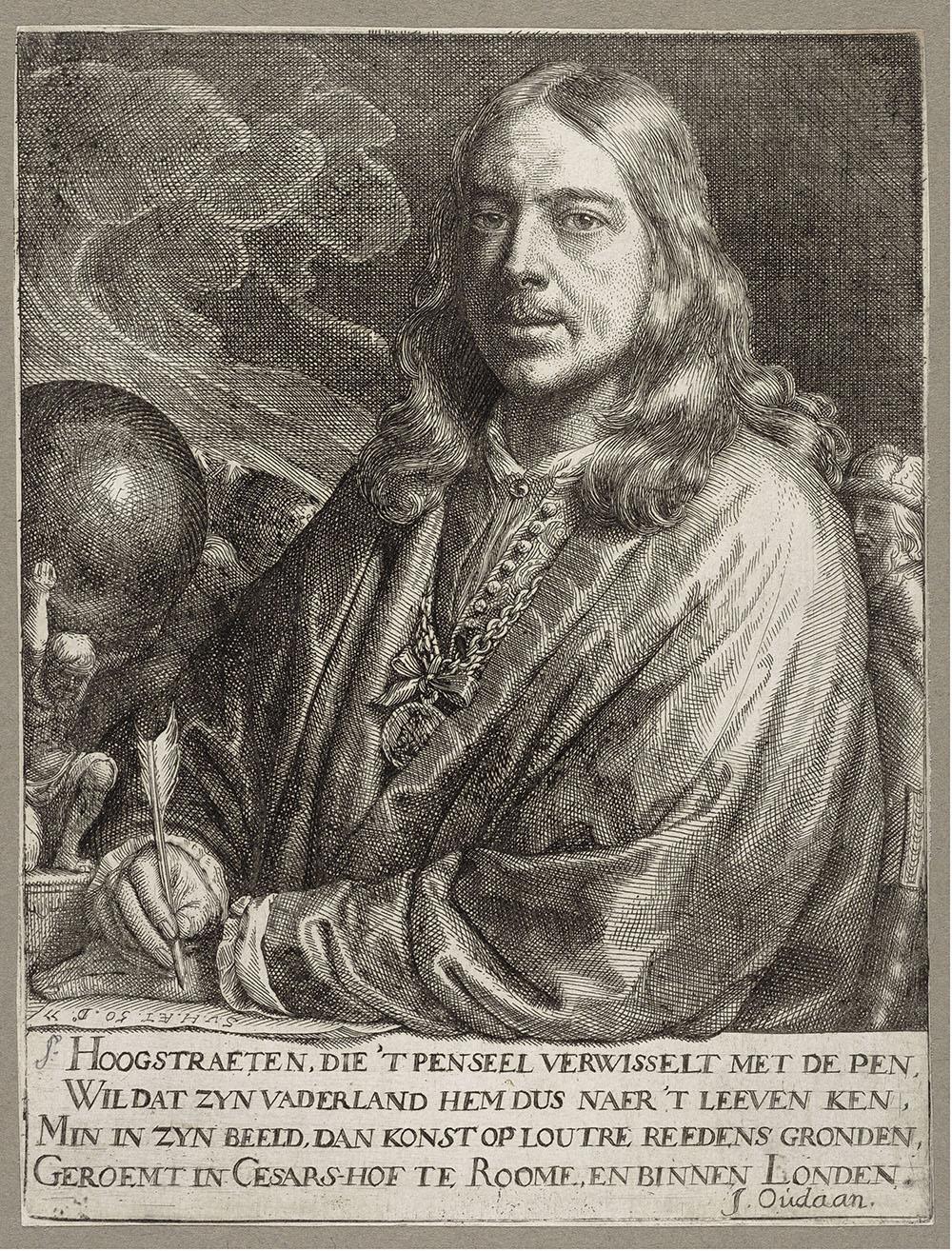 Samuel van Hoogstraten en Joachim Oudaan, Zelfportret van Samuel van Hoogstraten, 1677, collectie RKD 